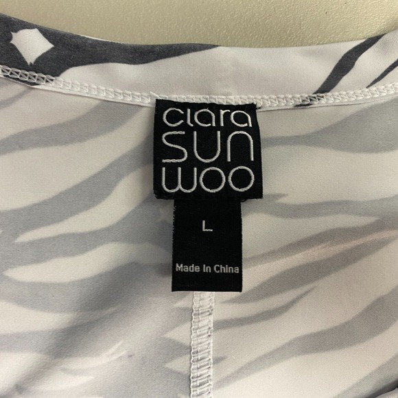 Clara Sun Woo Jacket Womens Large Animal Print Black White Shirred Stretchy Zip - Picture 12 of 14